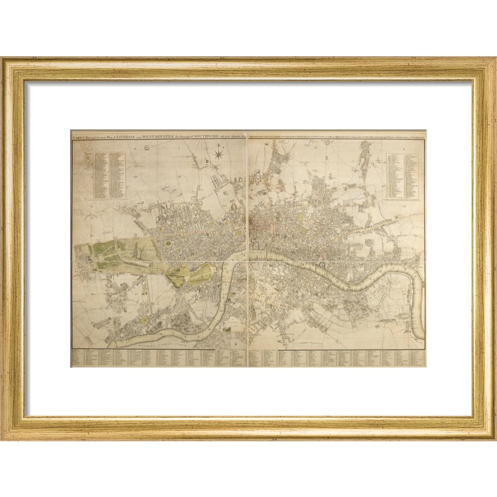 Cary Map of London and Westminster print in gold frame