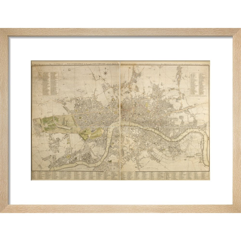 Cary Map of London and Westminster print in natural frame