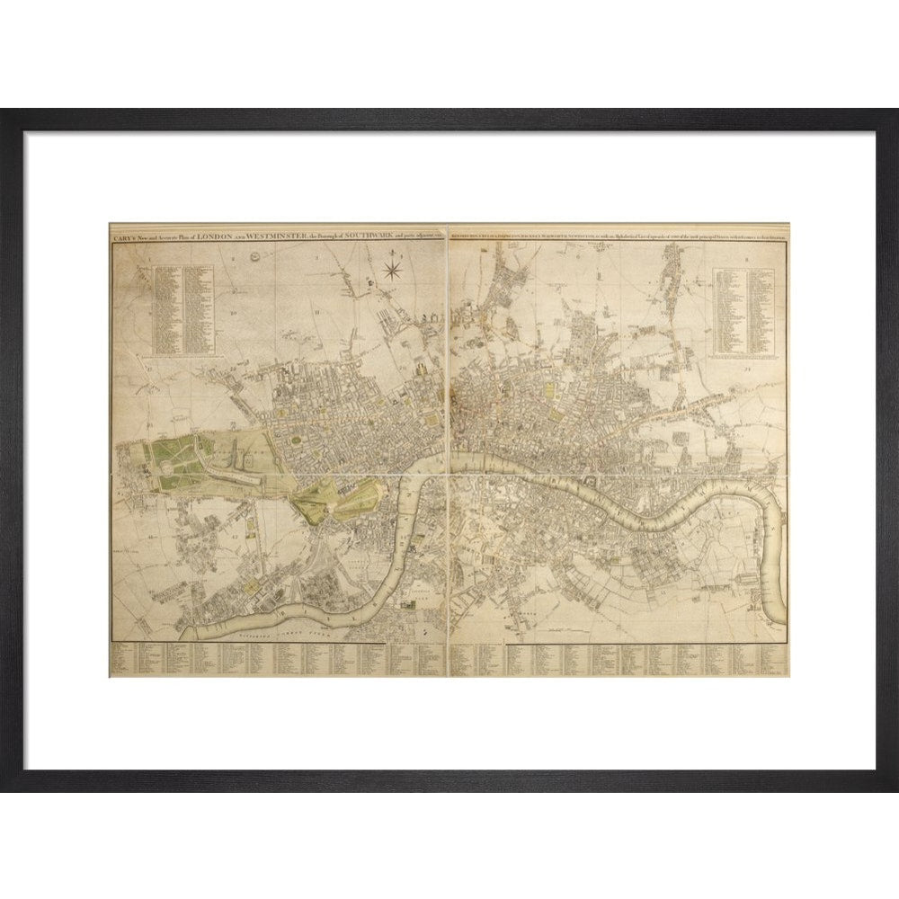 Cary Map of London and Westminster print in black frame