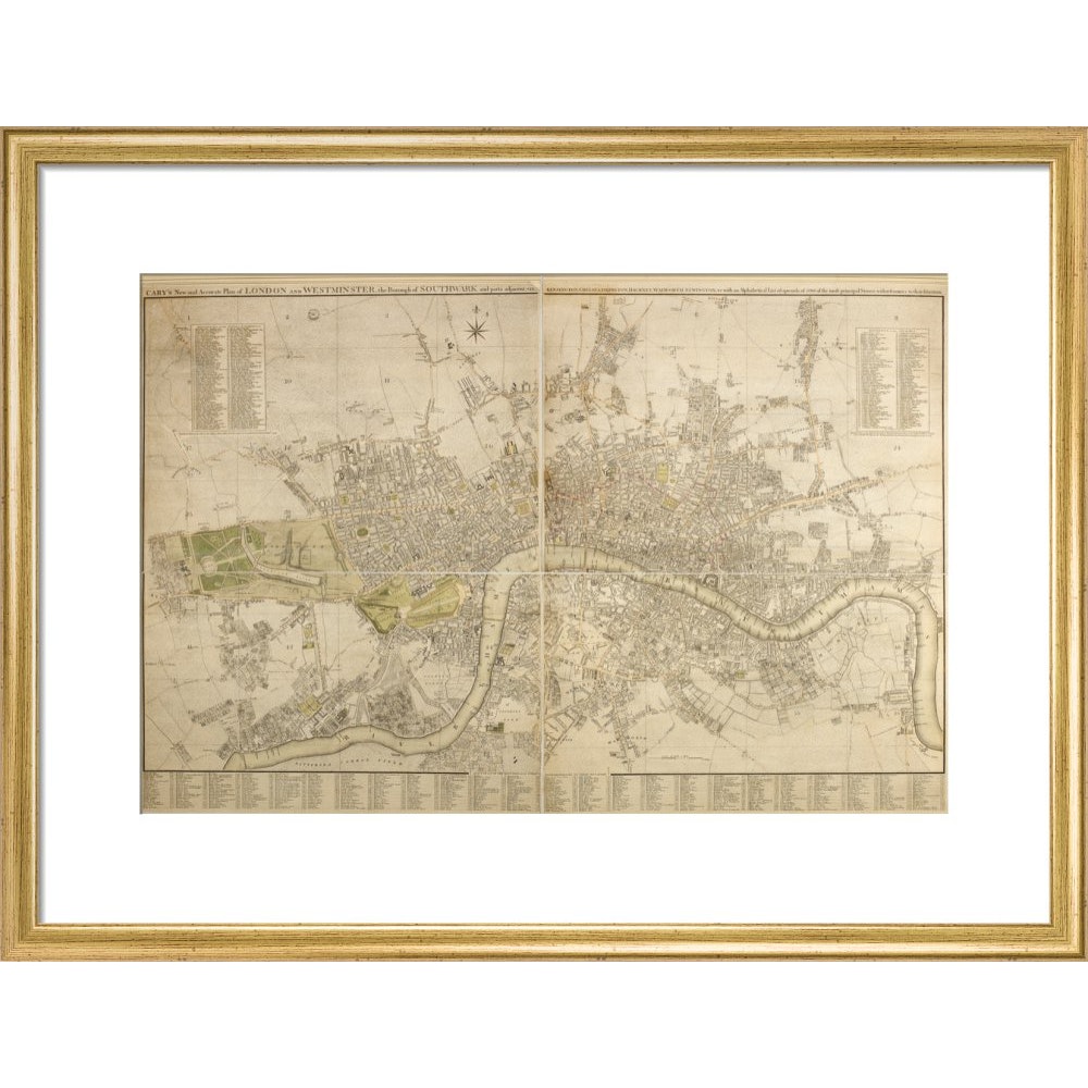 Cary Map of London and Westminster print in gold frame