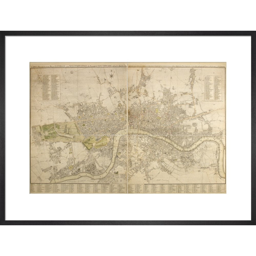 Cary Map of London and Westminster print in black frame