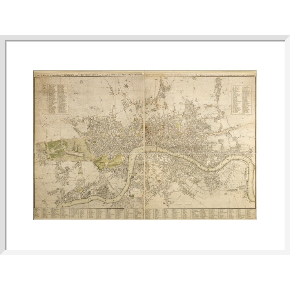 Cary Map of London and Westminster print in white frame