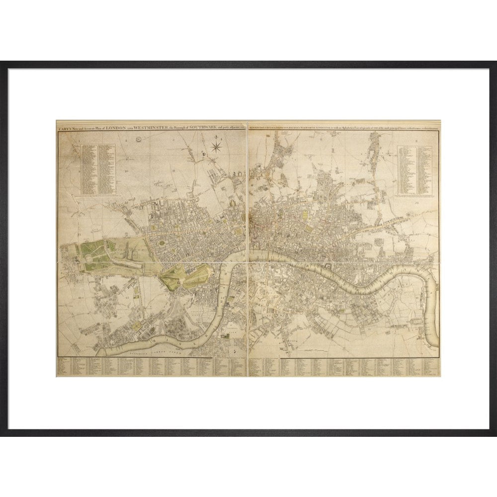 Cary Map of London and Westminster print in black frame