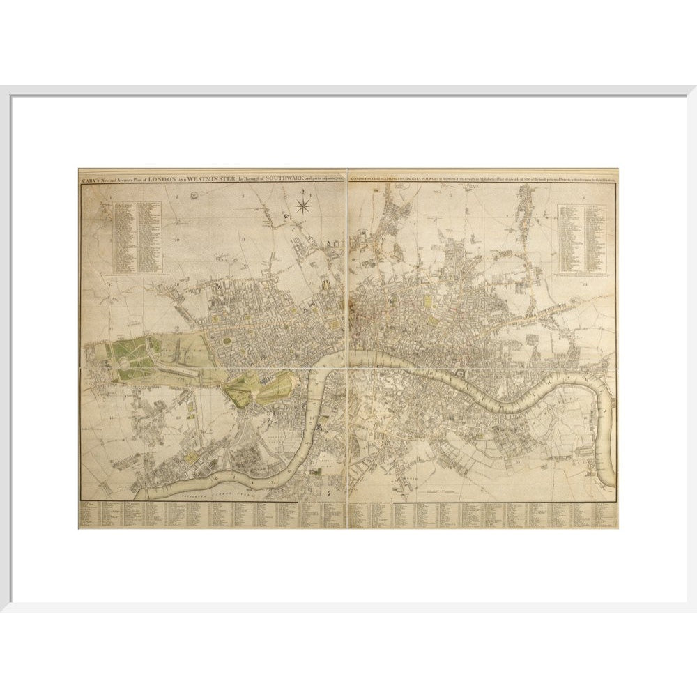 Cary Map of London and Westminster print in white frame