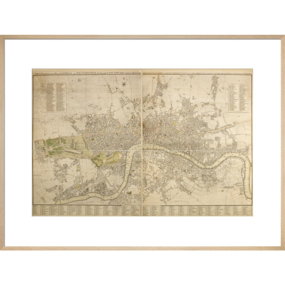 Cary Map of London and Westminster print in natural frame