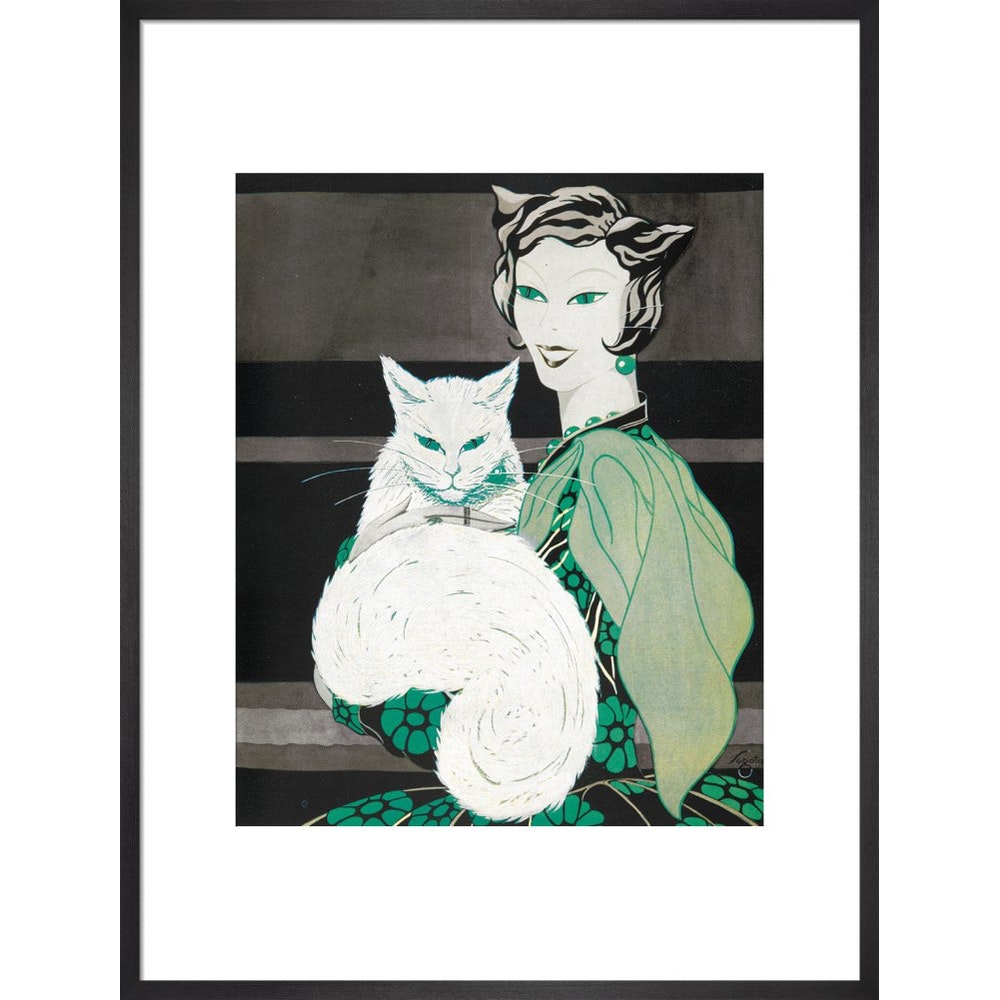Green-eyed Cat print in black frame