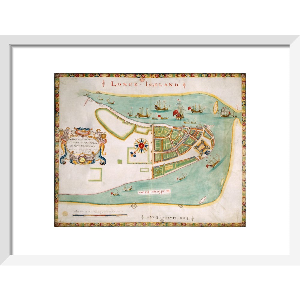 Map of New York or New Amsterdam print in white frame