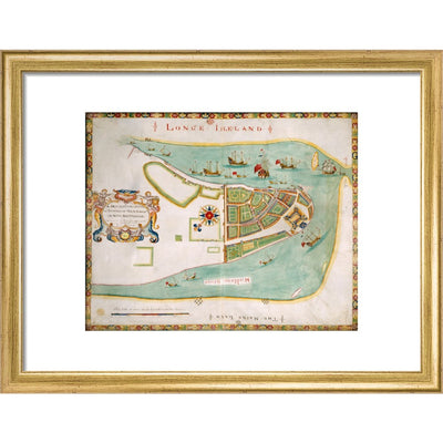 Map of New York or New Amsterdam print in gold frame