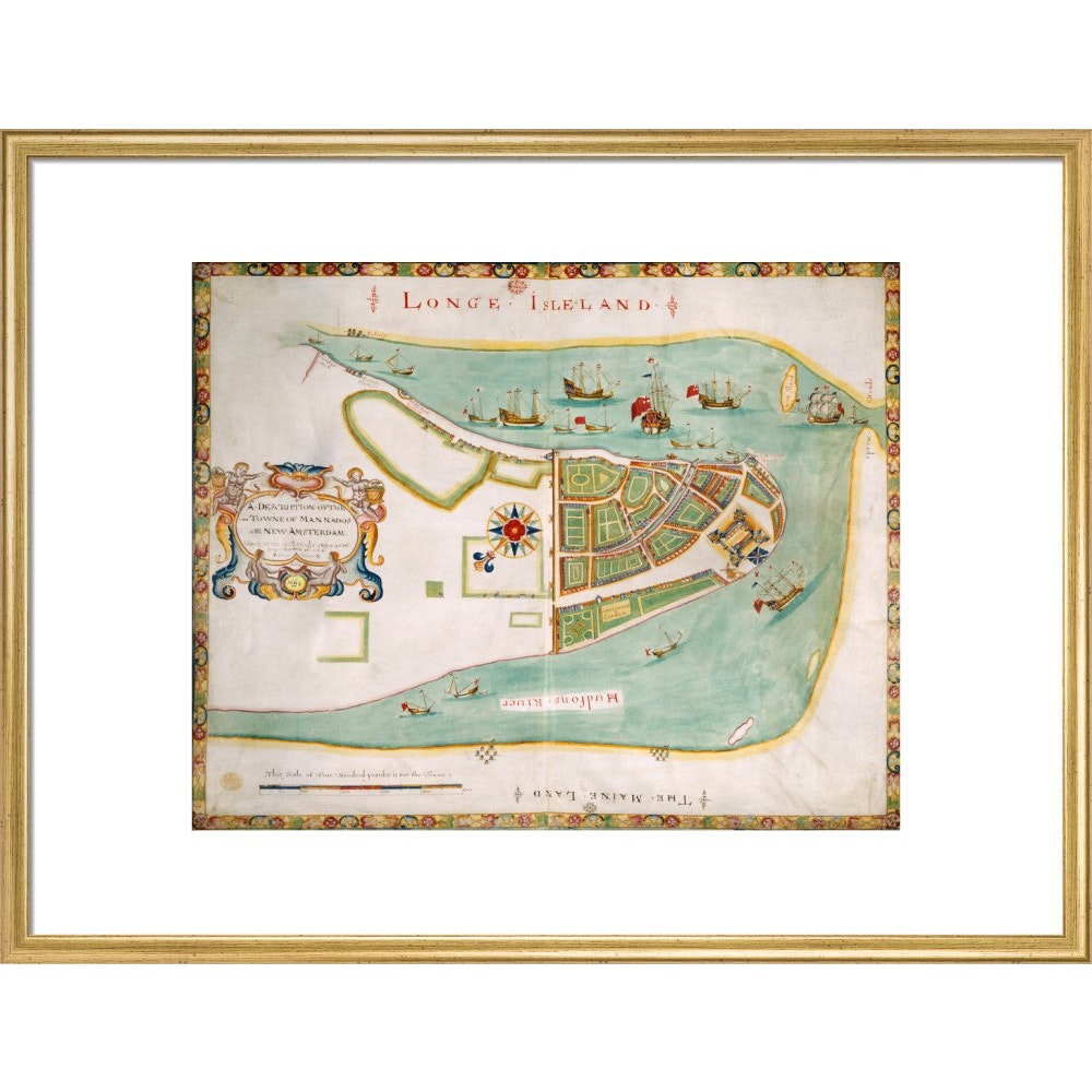 Map of New York or New Amsterdam print in gold frame