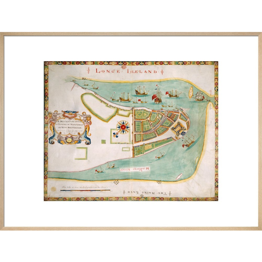 Map of New York or New Amsterdam print in natural frame