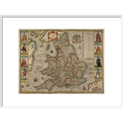 Map of the Kingdom of England print in white frame