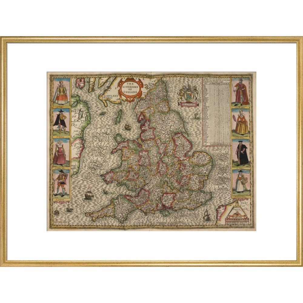 Map of the Kingdom of England print in gold frame