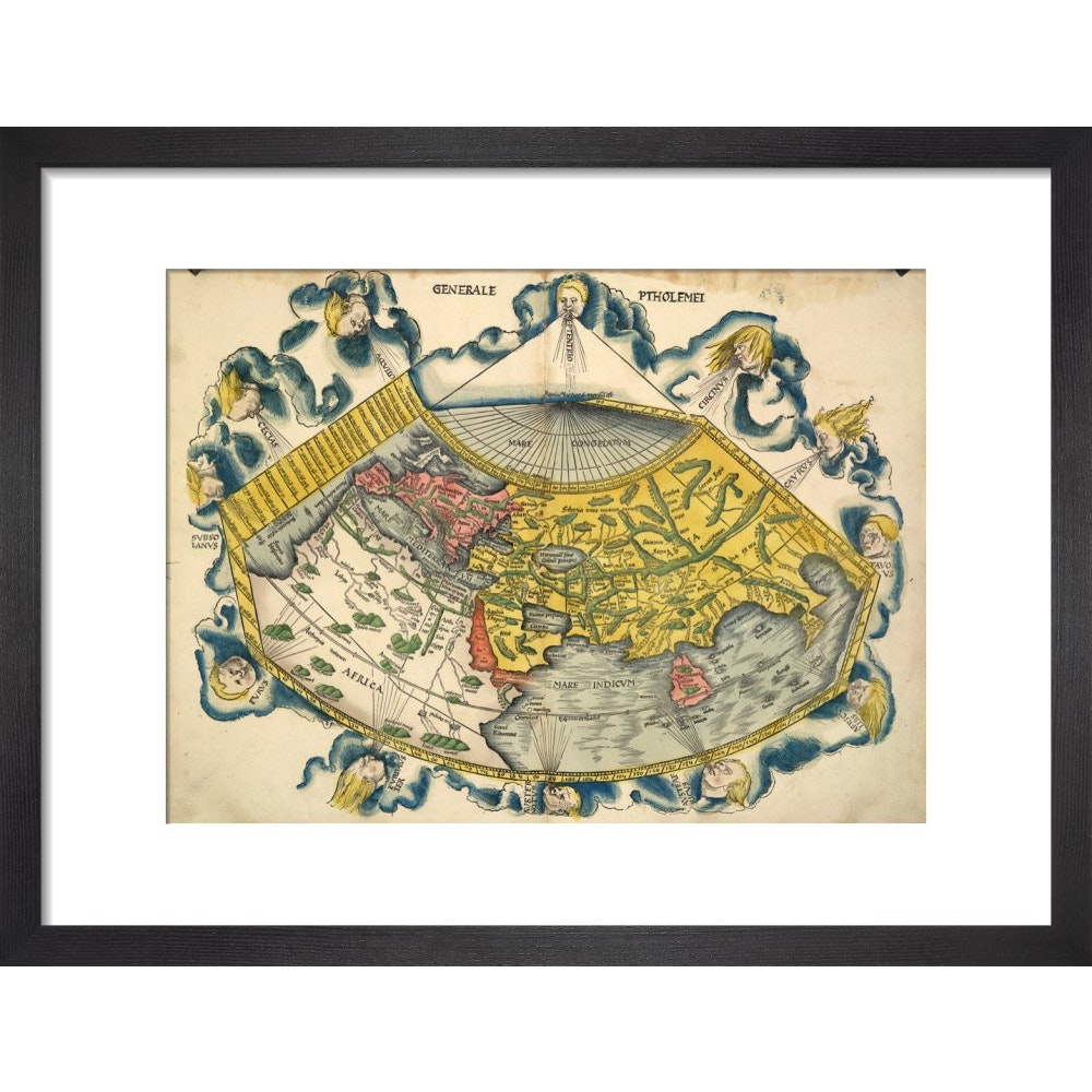 Ptolemic World Map print in black frame