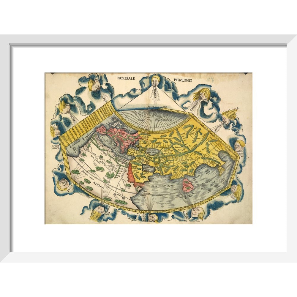 Ptolemic World Map print in white frame