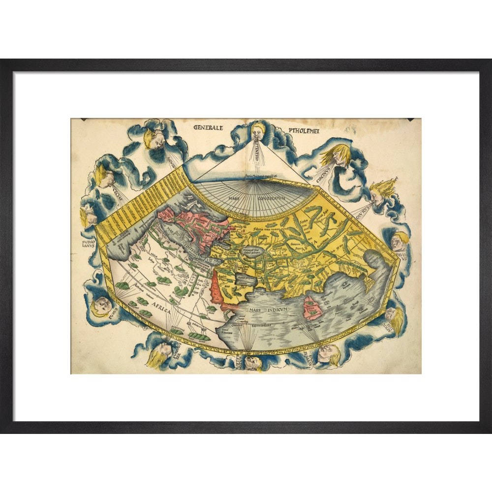 Ptolemic World Map print in black frame