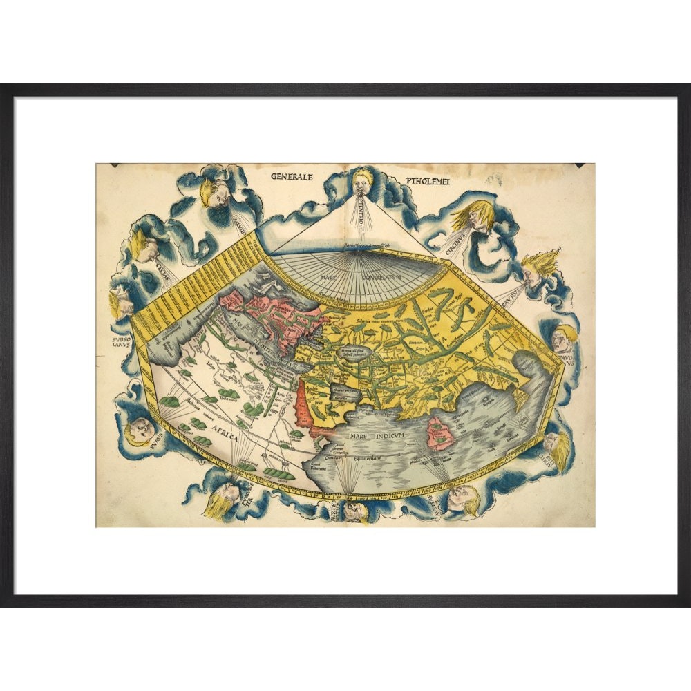 Ptolemic World Map print in black frame