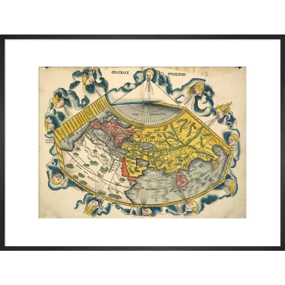 Ptolemic World Map print in black frame