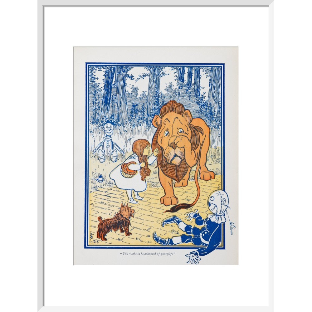 The Cowardly Lion print in white frame