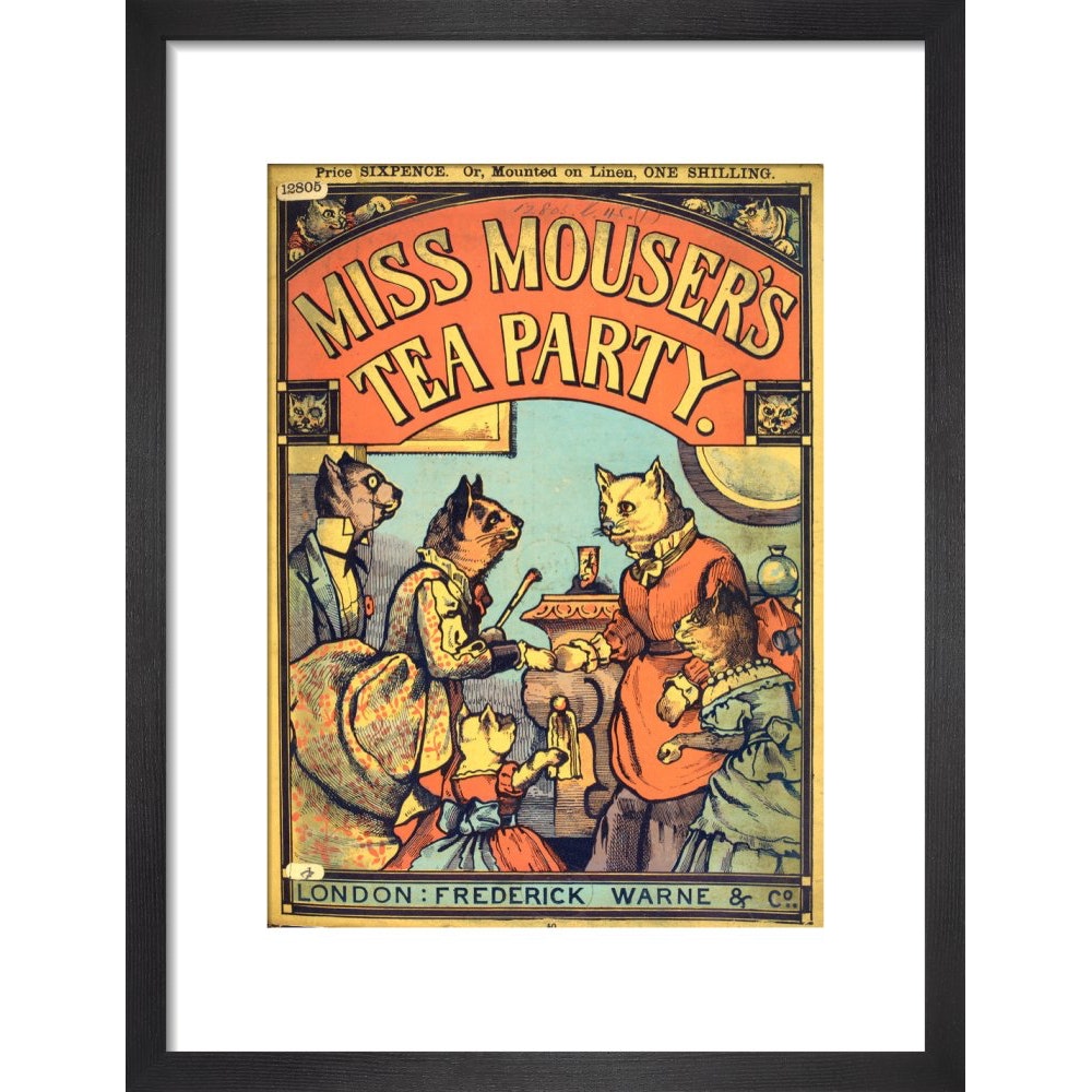 Miss Mouser's Tea Party print in black frame