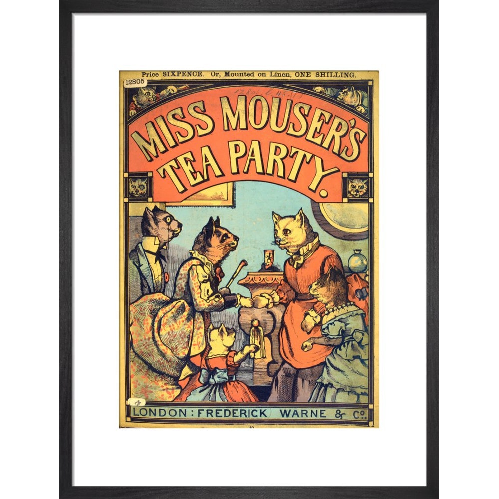 Miss Mouser's Tea Party print in black frame