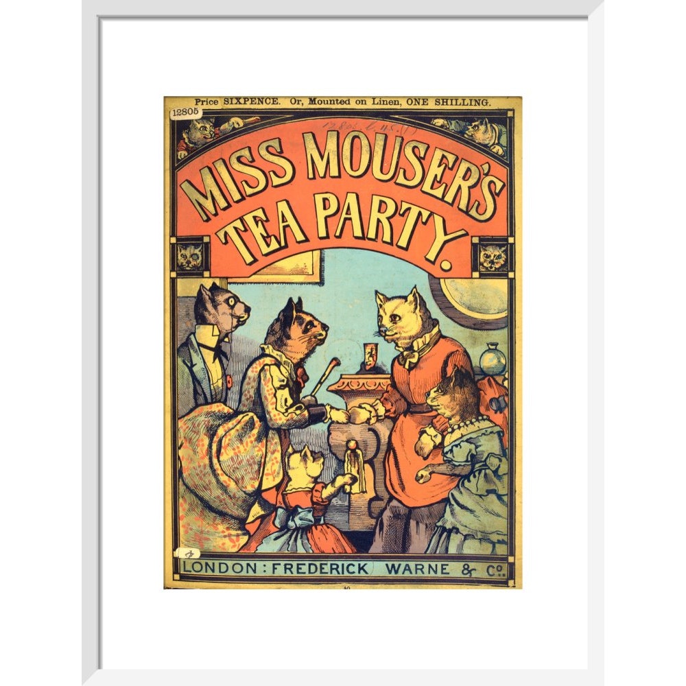 Miss Mouser's Tea Party print in white frame