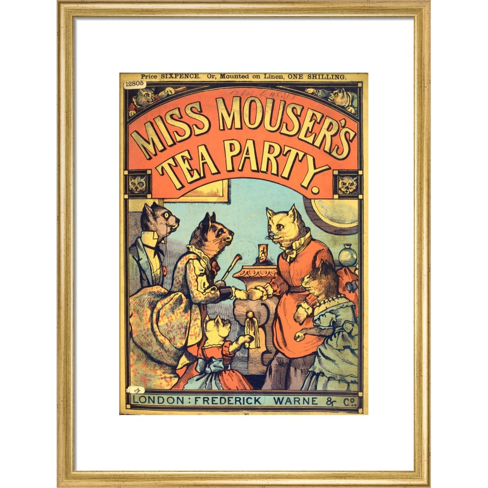 Miss Mouser's Tea Party print in gold frame