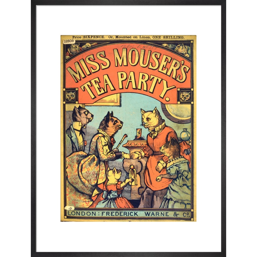 Miss Mouser's Tea Party print in black frame