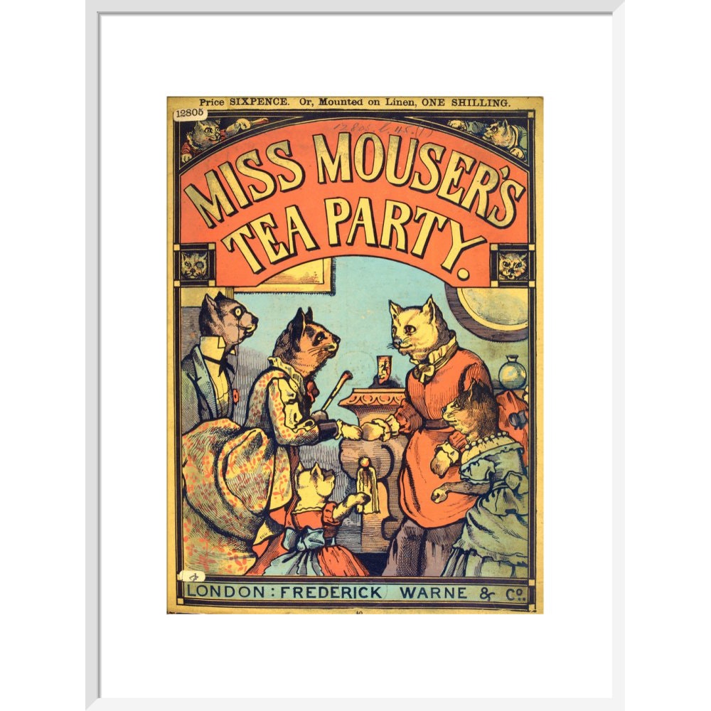 Miss Mouser's Tea Party print in white frame