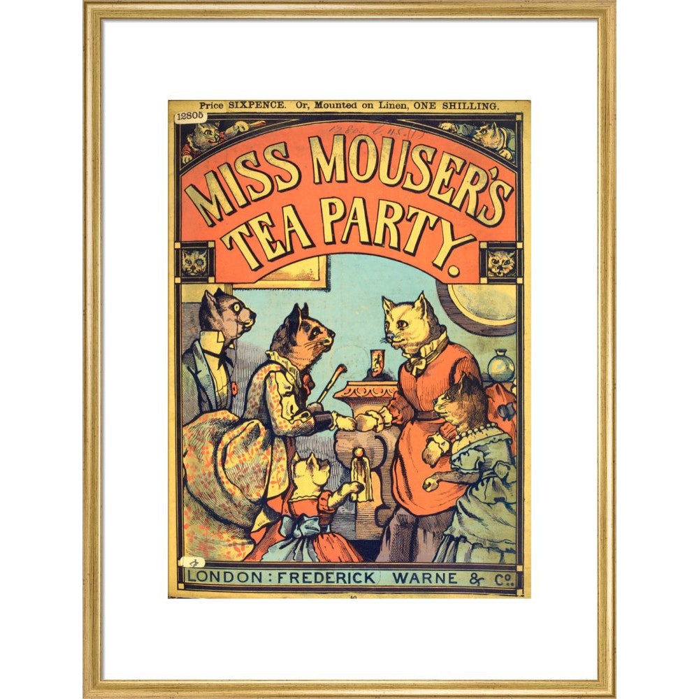 Miss Mouser's Tea Party print in gold frame