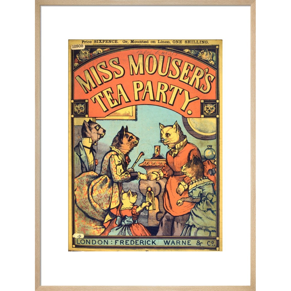 Miss Mouser's Tea Party print in natural frame