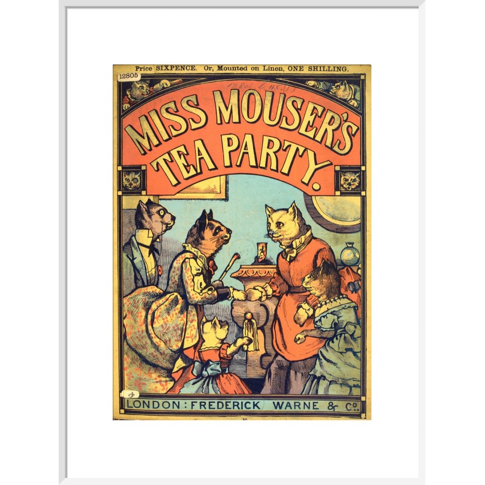 Miss Mouser's Tea Party print in white frame