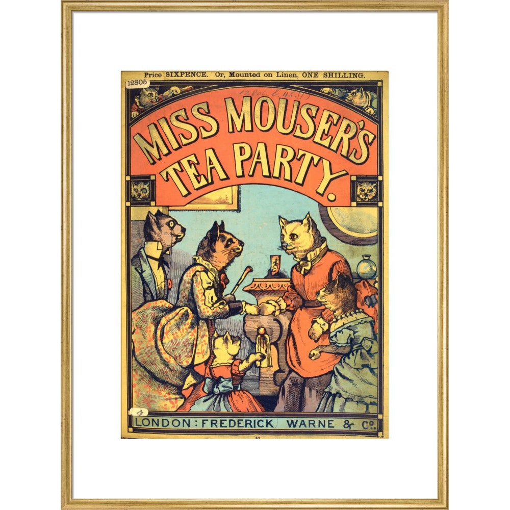 Miss Mouser's Tea Party print in gold frame