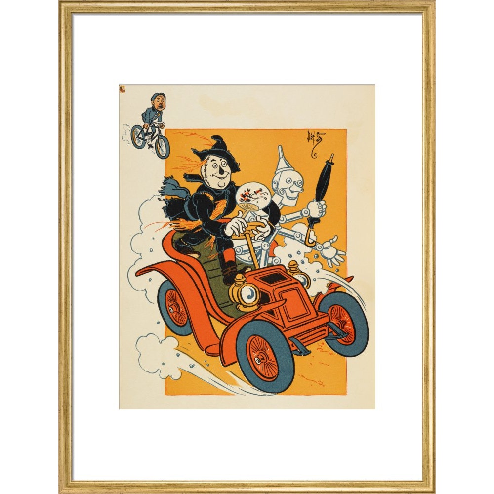 The Scarecrow and Tin-man Driving print in gold frame