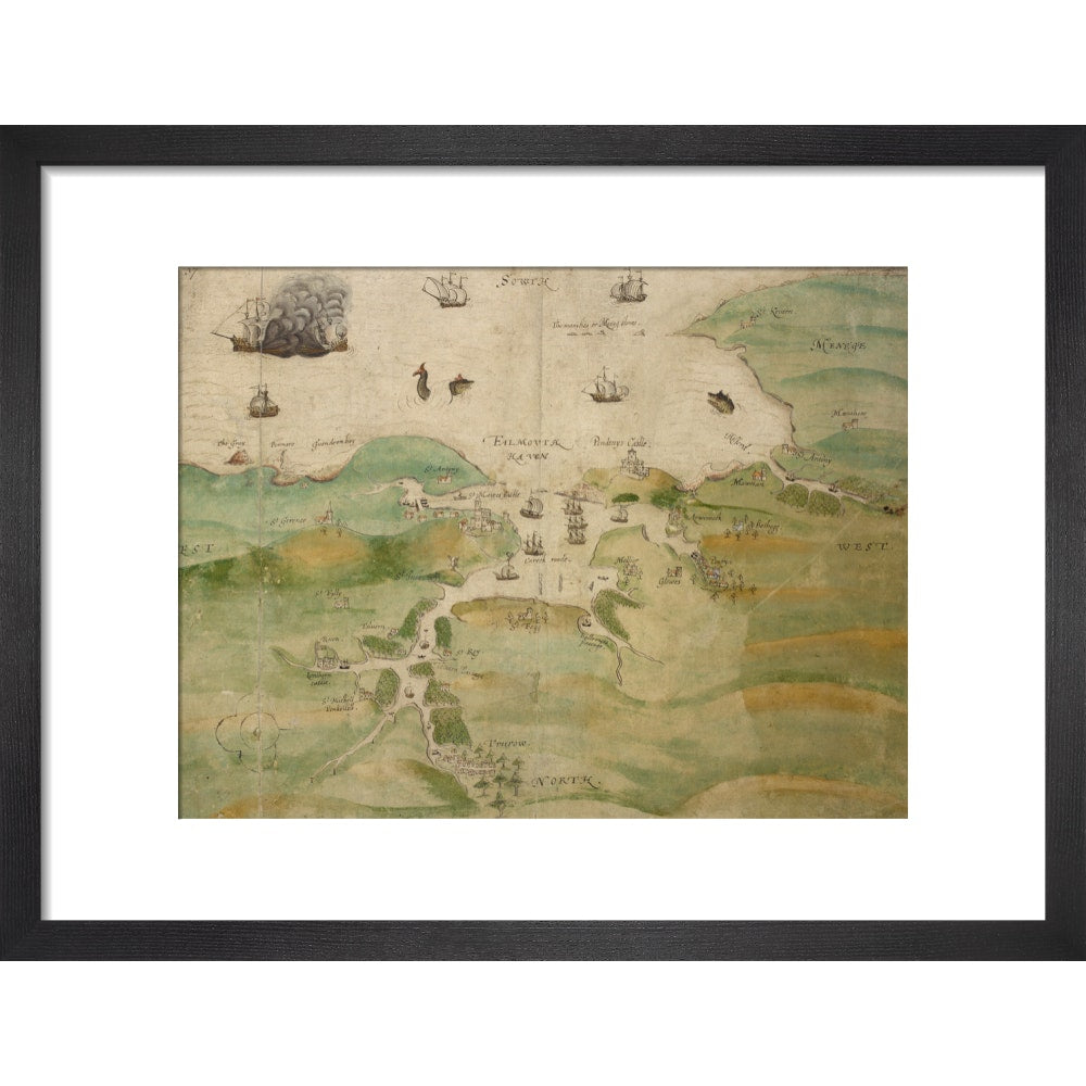 Map of Falmouth Haven print in black frame