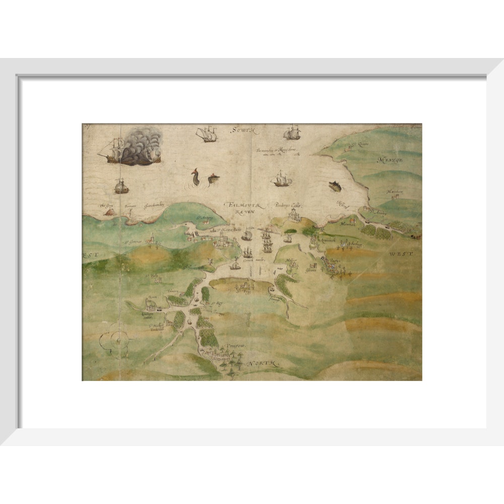 Map of Falmouth Haven print in white frame