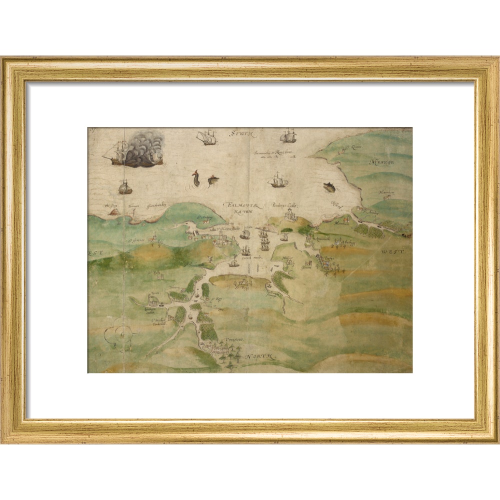 Map of Falmouth Haven print in gold frame