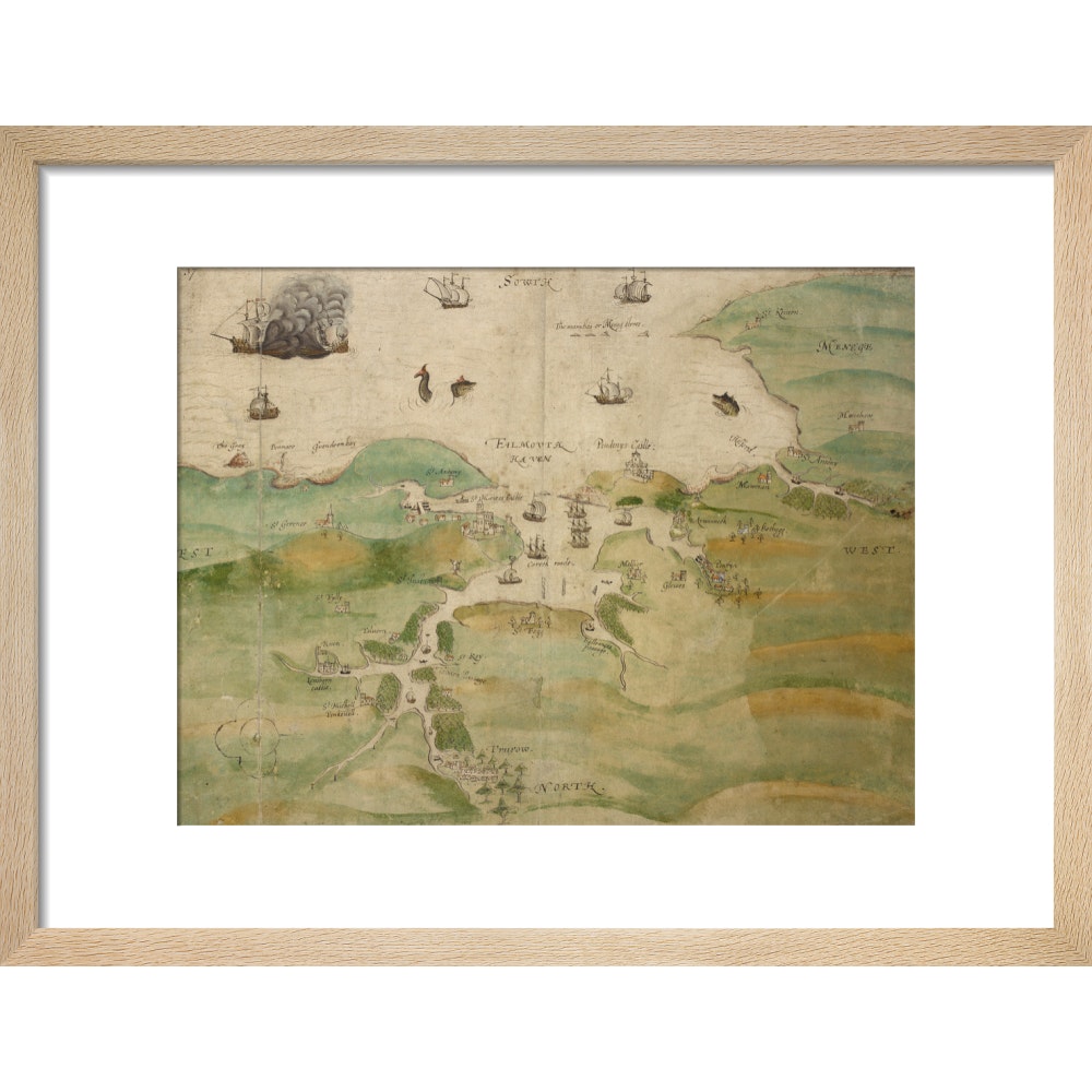 Map of Falmouth Haven print in natural frame