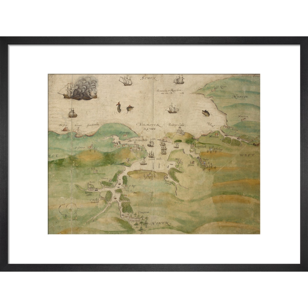 Map of Falmouth Haven print in black frame