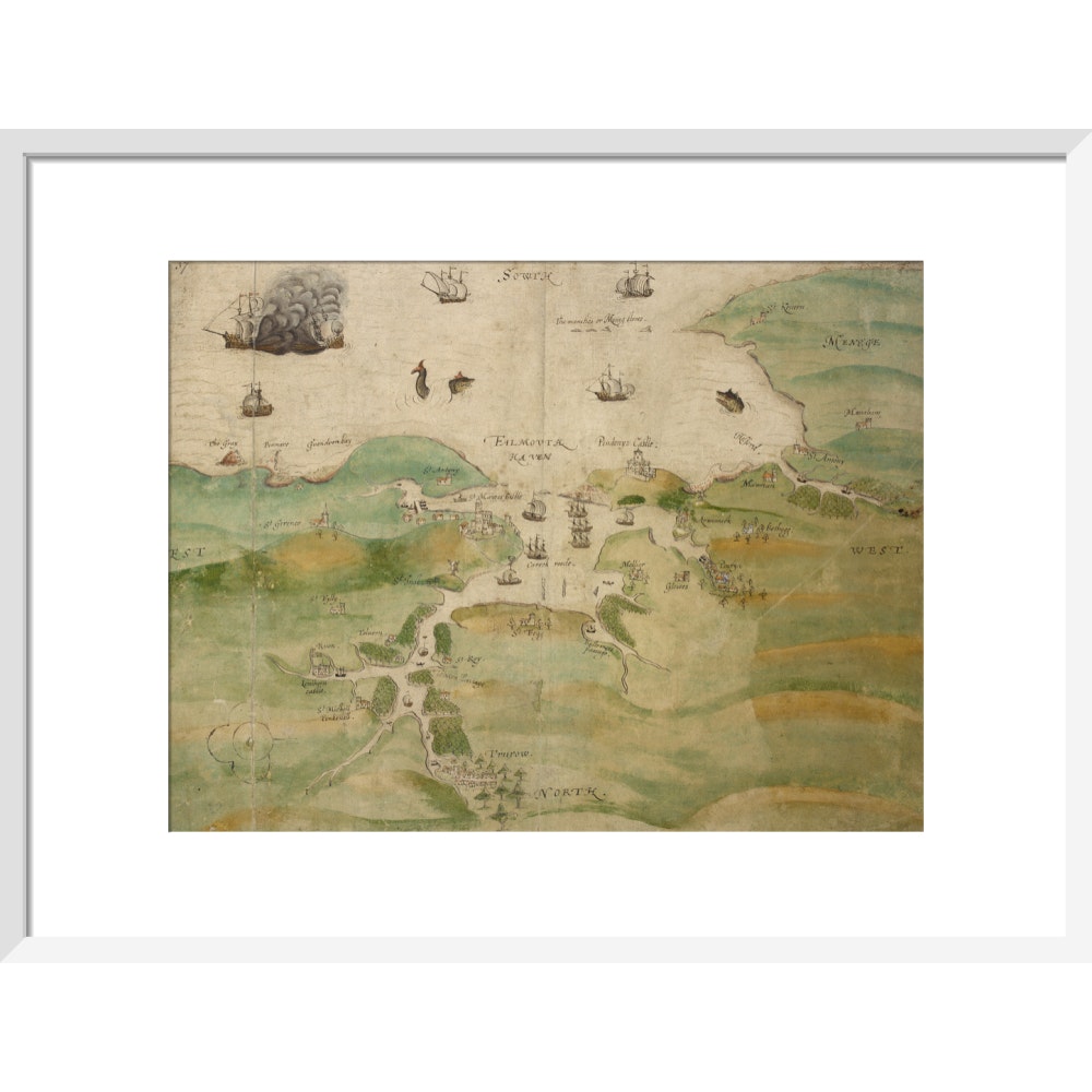 Map of Falmouth Haven print in white frame