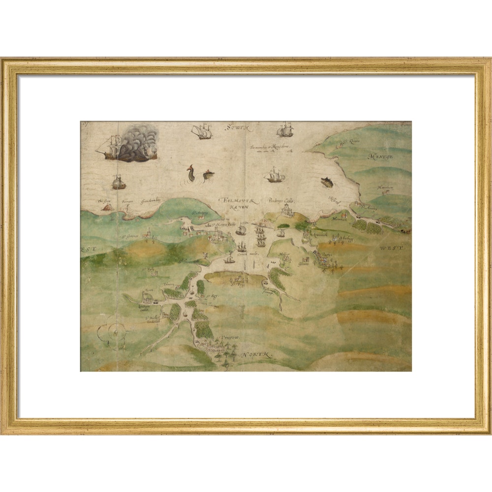 Map of Falmouth Haven print in gold frame