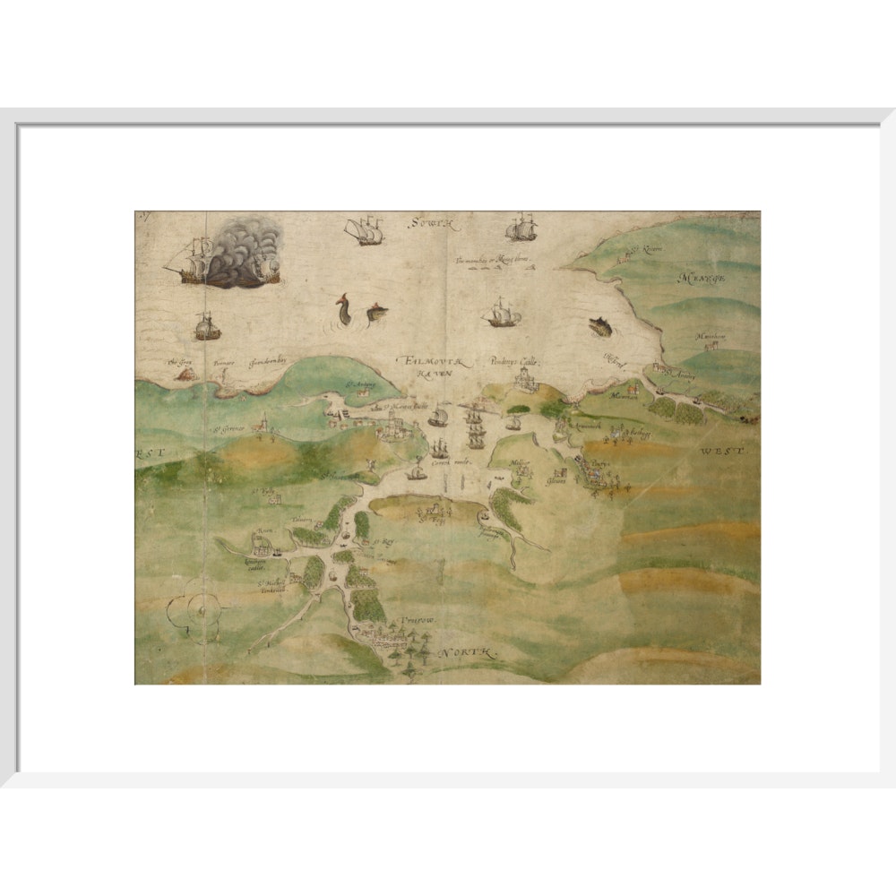 Map of Falmouth Haven print in white frame