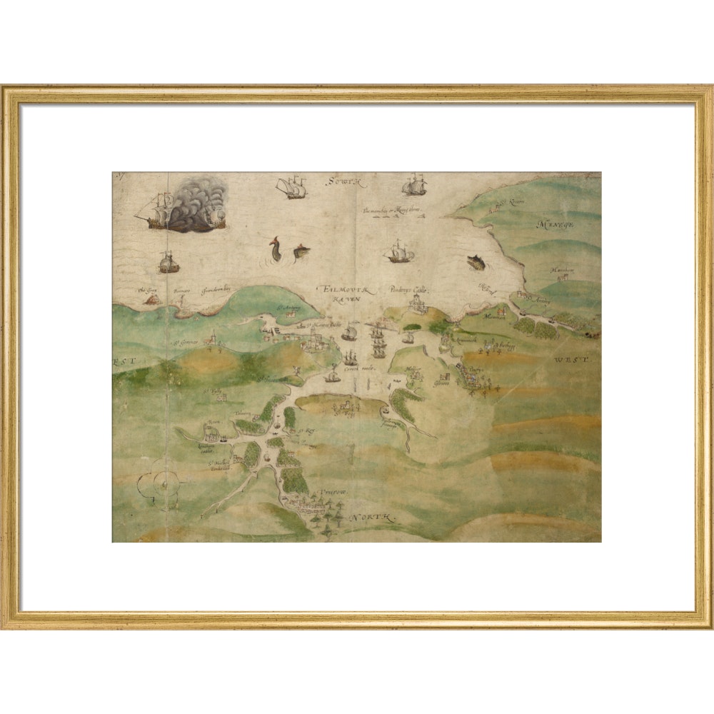Map of Falmouth Haven print in gold frame