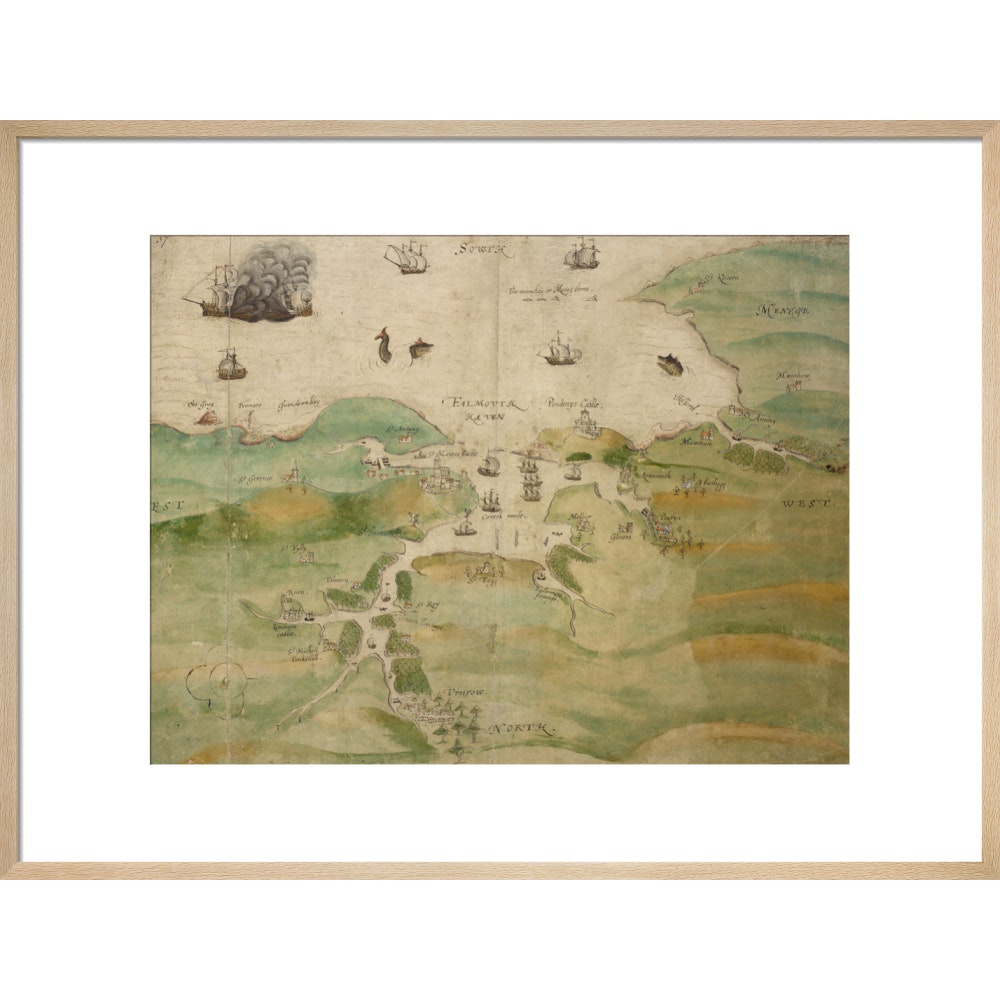 Map of Falmouth Haven print in natural frame