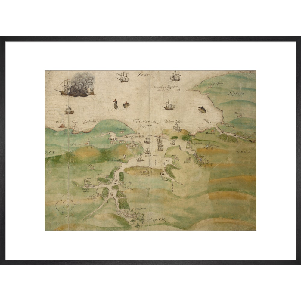 Map of Falmouth Haven print in black frame