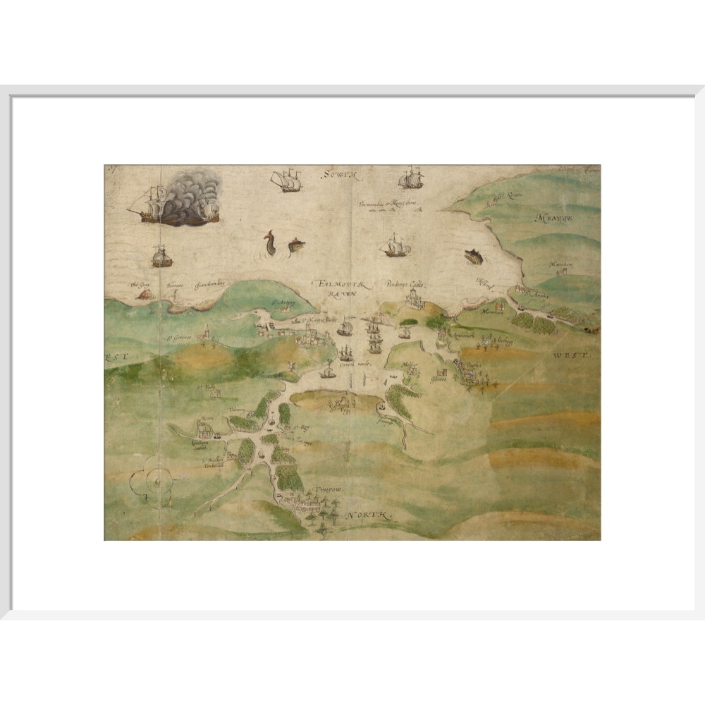 Map of Falmouth Haven print in white frame