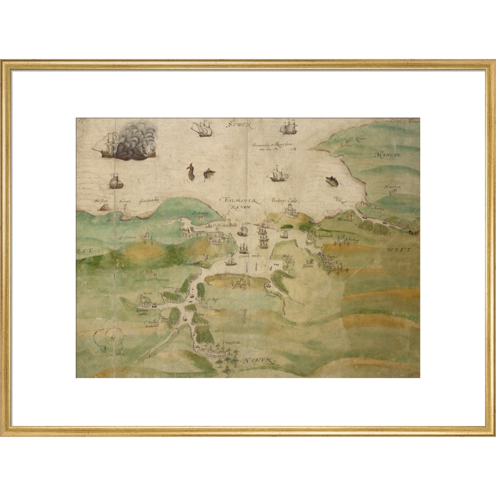 Map of Falmouth Haven print in gold frame