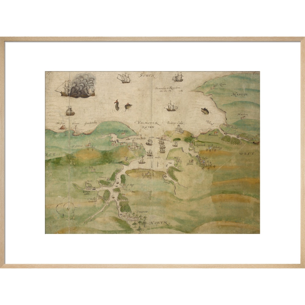 Map of Falmouth Haven print in natural frame