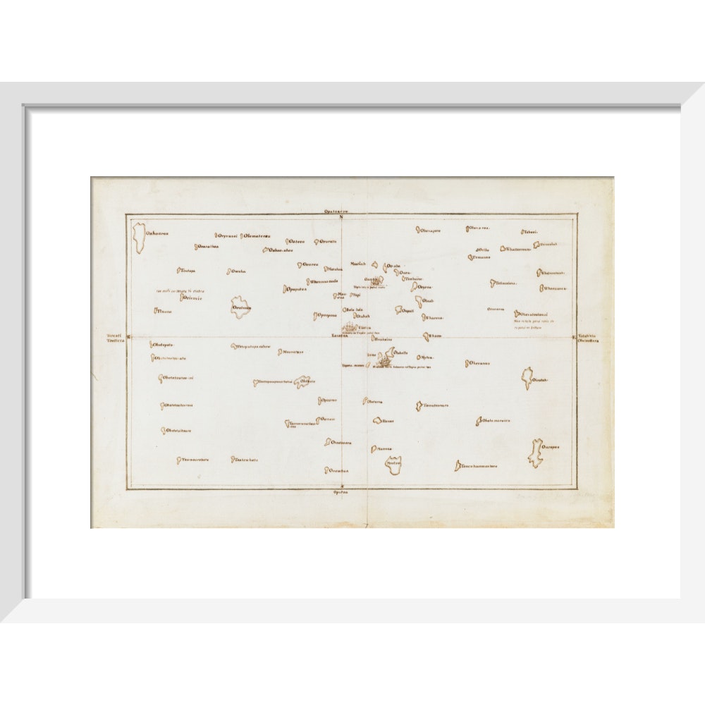Chart of the Society Islands print in white frame