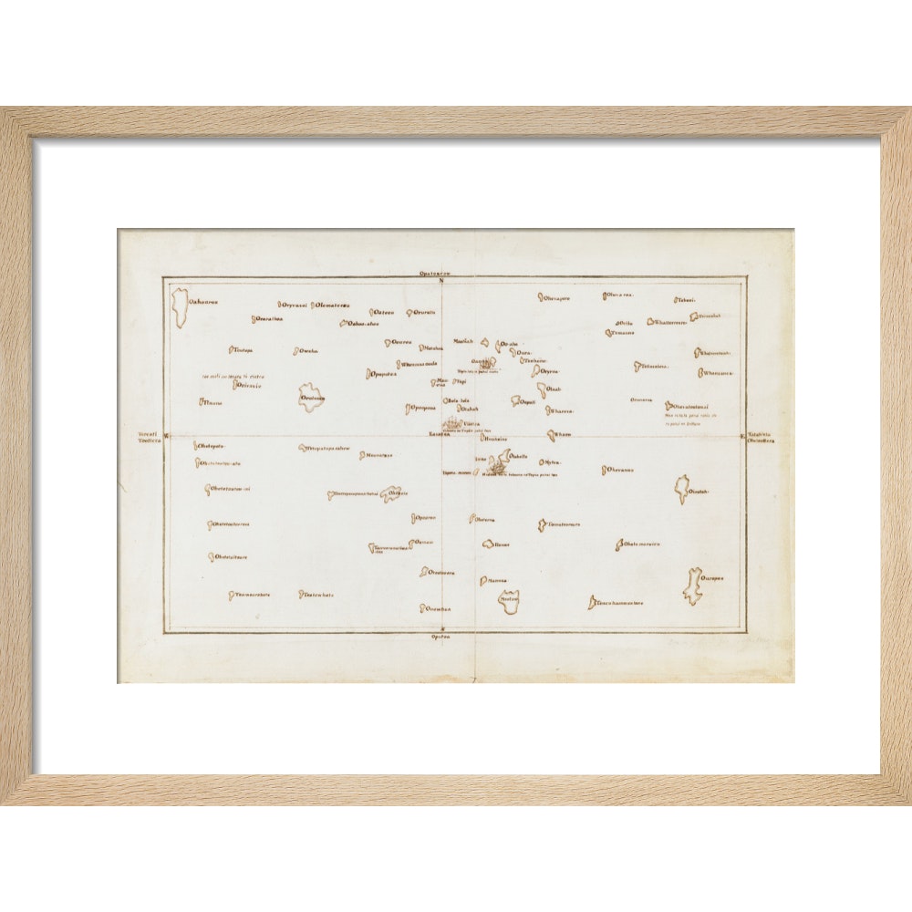 Chart of the Society Islands print in natural frame