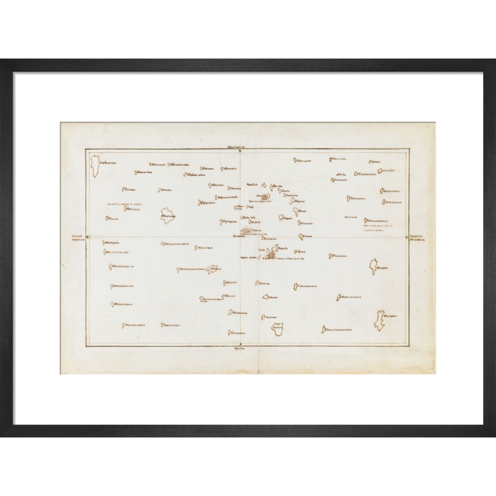 Chart of the Society Islands print in black frame